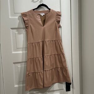 THML Tan Faux Leather Detail Dress